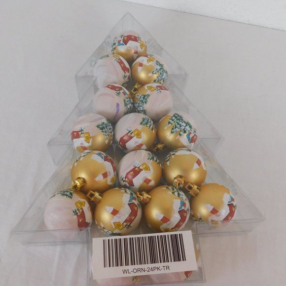 Christmas Ornaments Gold Ball Painted Tree Church Winter 17 Tree Shaped Package - Picture 3 of 8